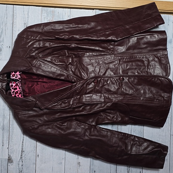 Vintage Northside Fashions Burgundy Leather Button Front Jacket Size 9 - Picture 1 of 10